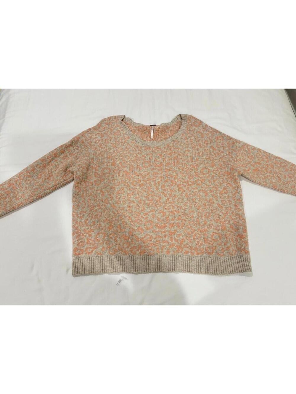 Free People Beige Peach Animal Print Boat Neck Alpaca Blend Sweater- Size Small - Picture 3 of 9